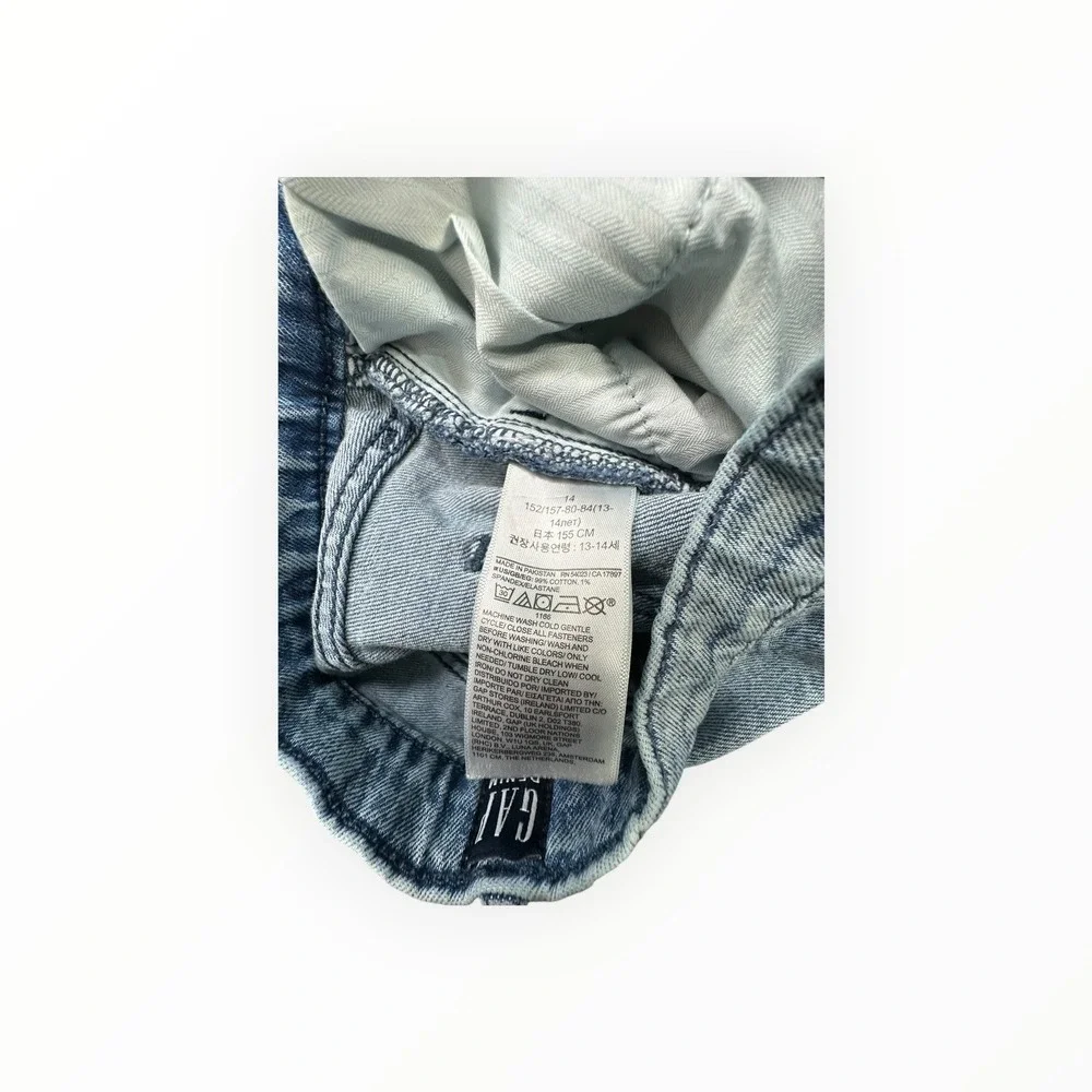 Gap Mom Jean‎ Girls Size 14 Light Blue Acid Wash Distressed High Rise Denim - Picture 4 of 12